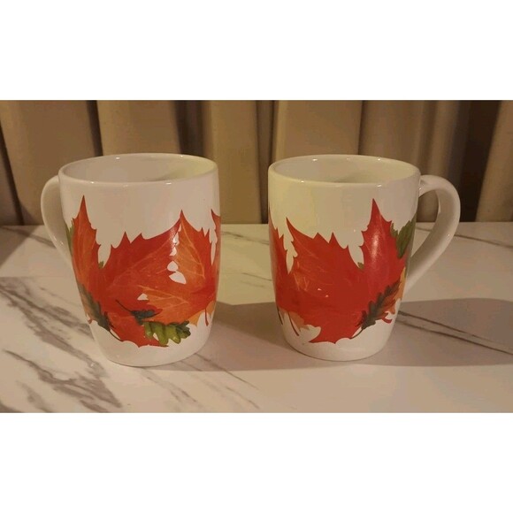 Other - TWO Royal Norfolk Mug Cups Autumn Fall Leaves Coffee 12oz